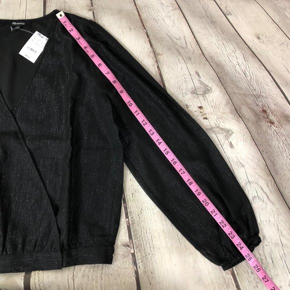 Madewell Shimmer Wrap Top Black Blouse Size Small - Picture 5 of 13